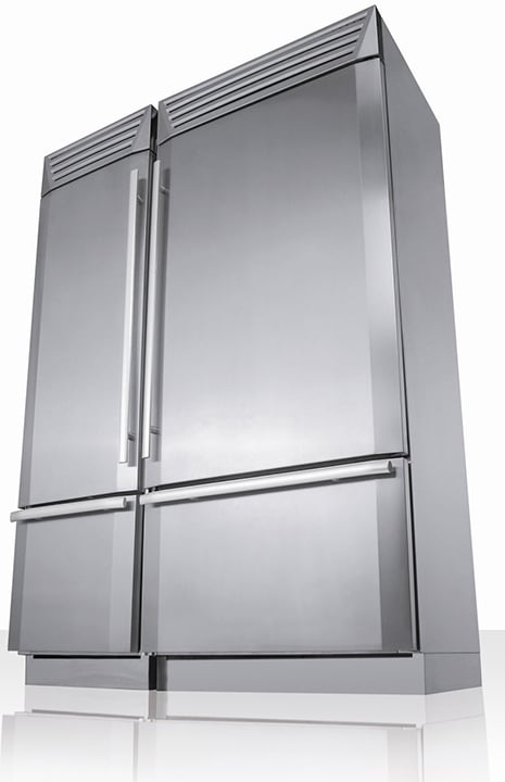 Slim (loft-style) stainless steel refrigerator. European-styled